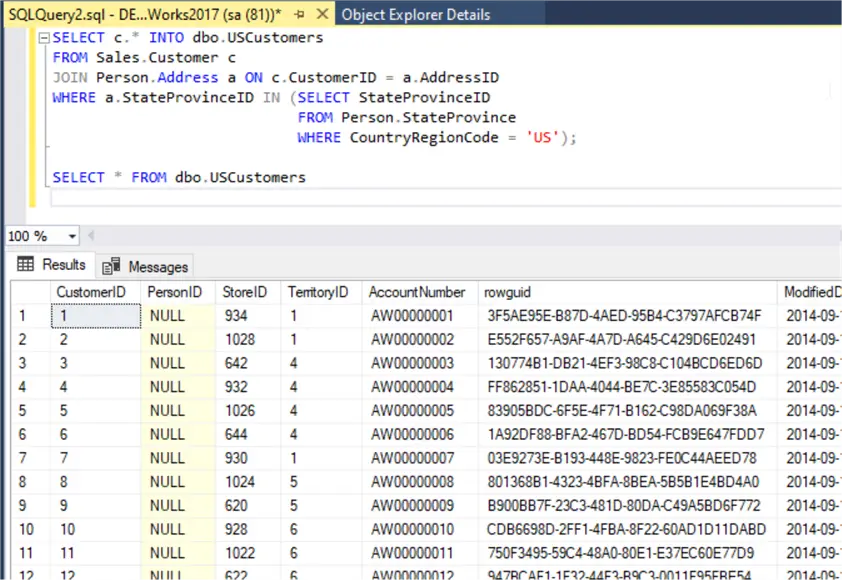 creating a table from a query