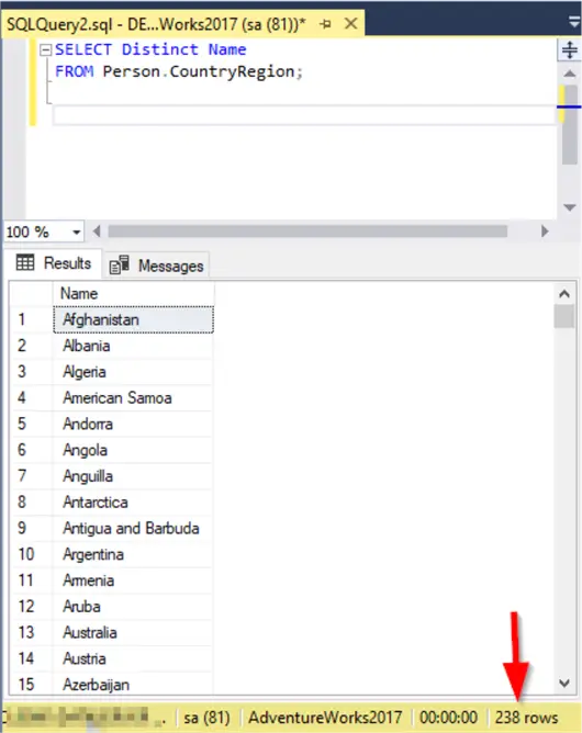 The DISTINCT keyword ensures that the result contains only unique country names