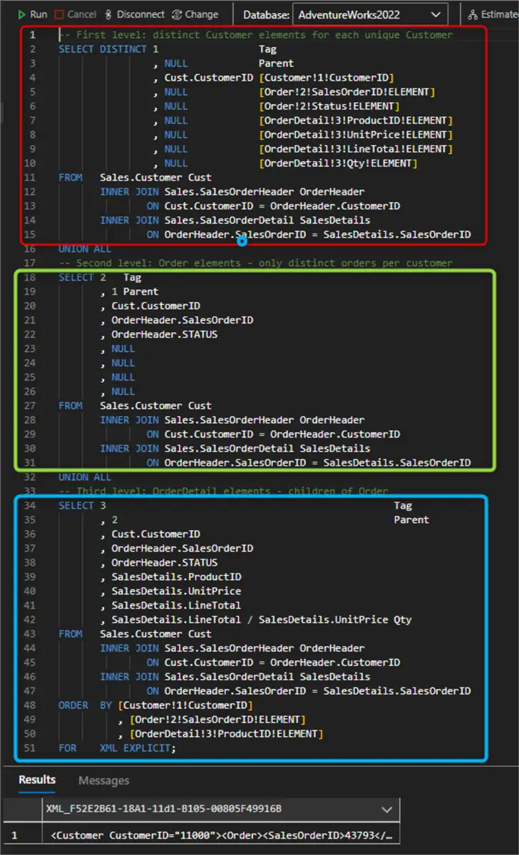 for xml explicit query