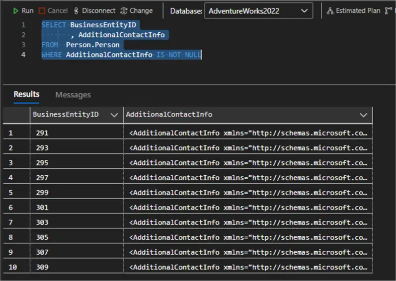 query to check xml column
