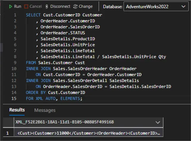 query using for xml auto elements
