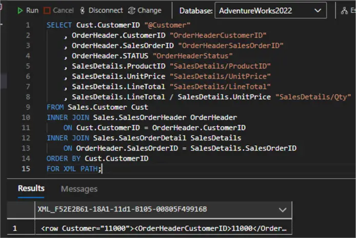 query using for xml path
