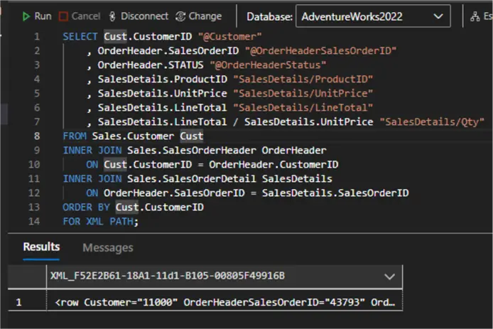 modified for xml path query