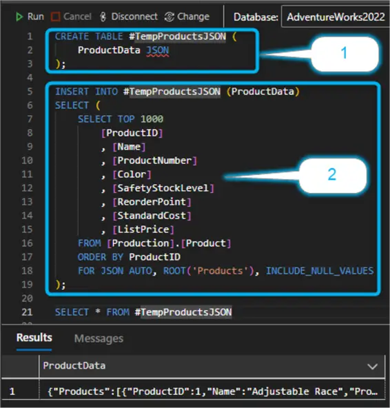 create temp table to store json data
