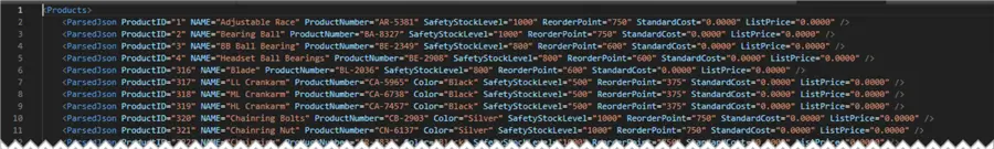 xml result set from JSON column and temp table