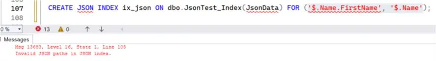 Invalid JSON paths in JSON index.