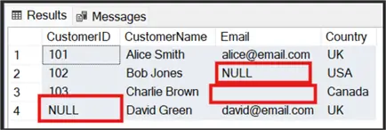 Screenshot showing a sample Customers table dataset highlighting data quality issues.