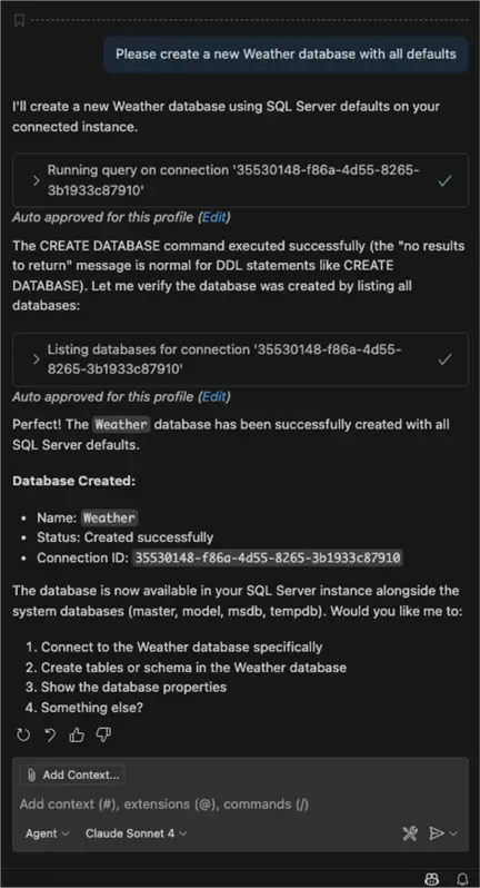 The weather database is properly created by copilot, 0 code needed.