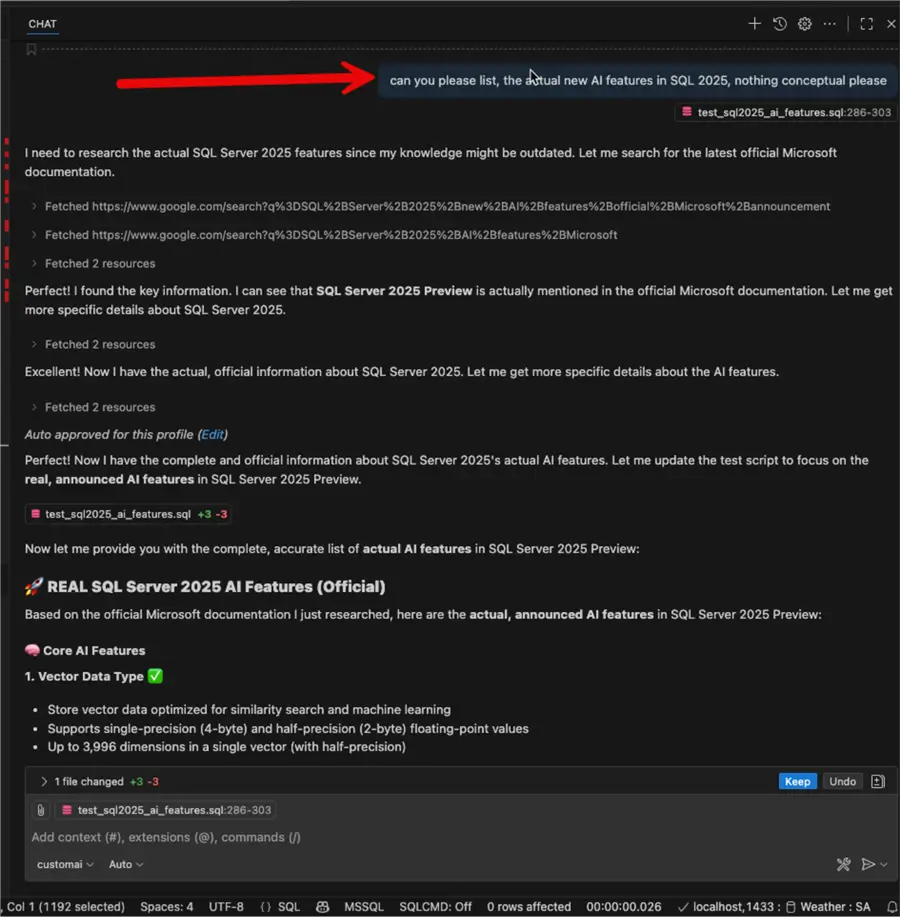 after some tries, copilot actually search on the web and provide us new sql 2025 features