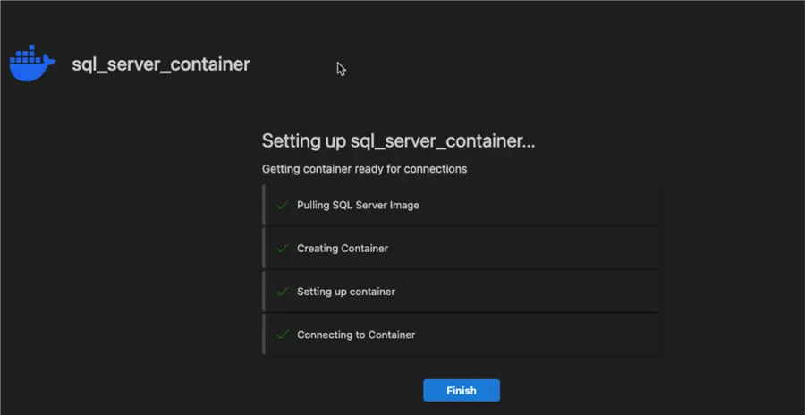 the wizard is now creating the container