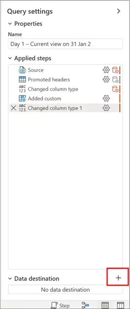 Image showing how to configure a destination for an MS Fabric Gen 2 Dataflow table.