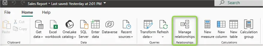 power bi desktop manage relationship button