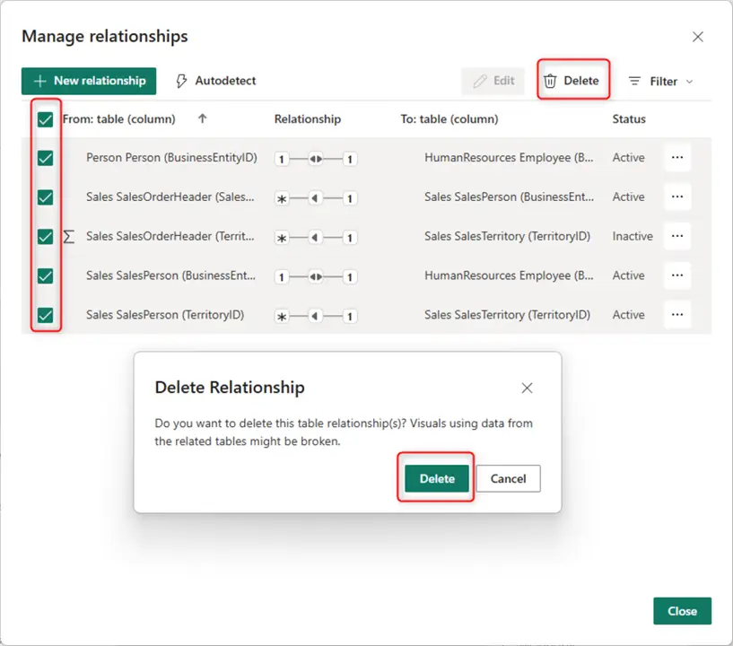 power bi delete relationships 