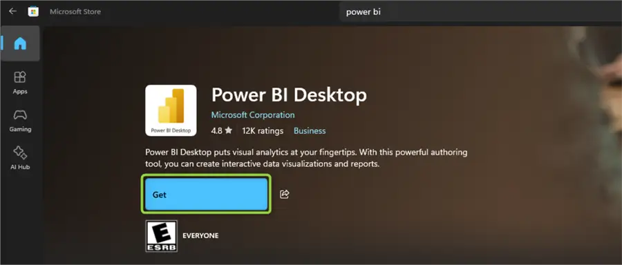 get power bi desktop from the windows store