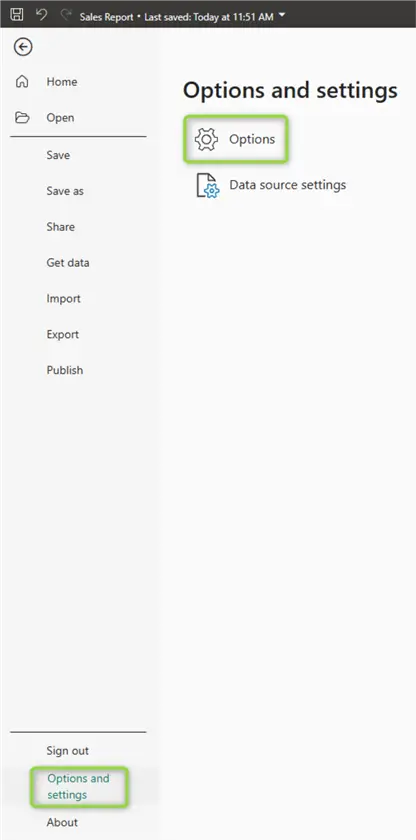 power bi desktop options and settings