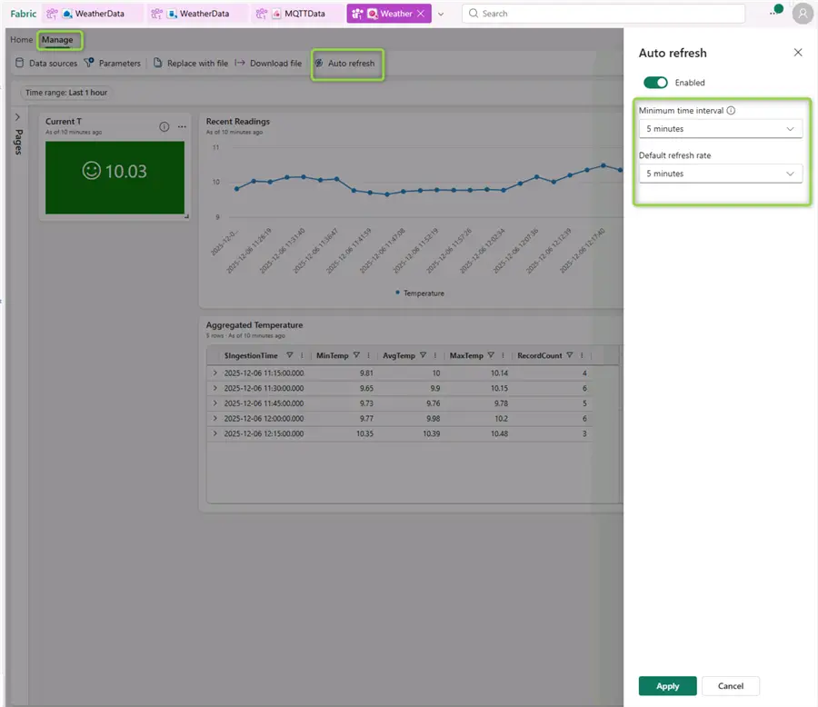 dashboard configure auto refresh