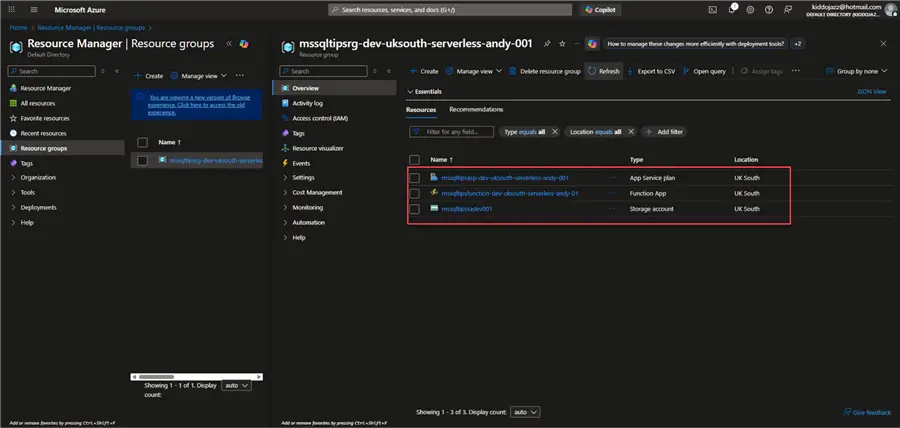 Resource Creation in Dev Resource Group