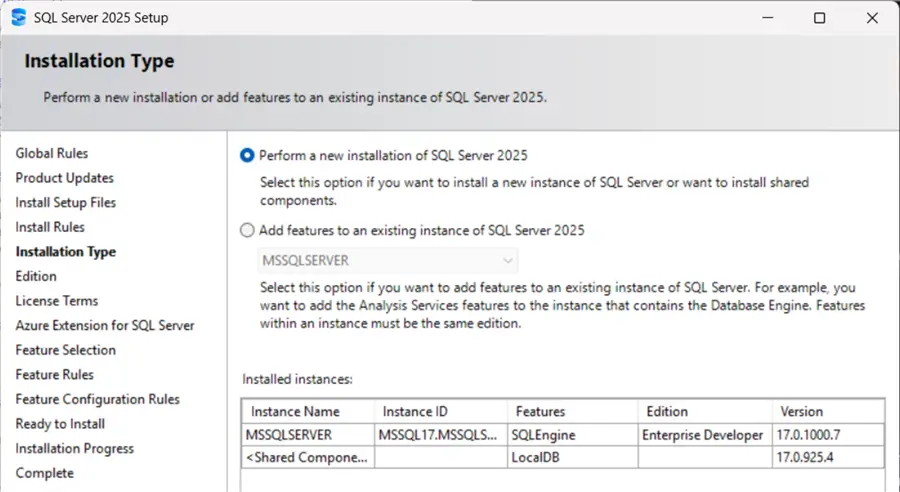 install new sql server 2025 instance