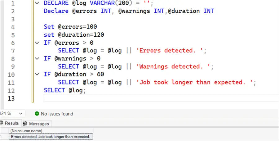 sql concat code and query output