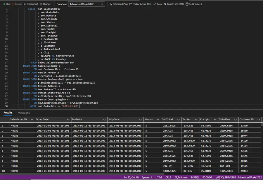 Large dataset query – performs multiple joins