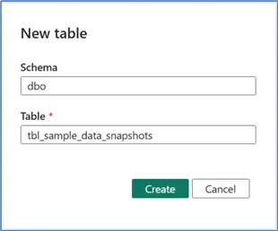 Image showing how to create a new table for destination in MS Fabric Pipeline 2