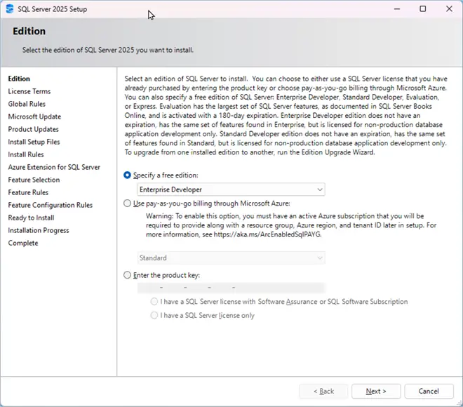 sql server 2025 enterprise developer edition install