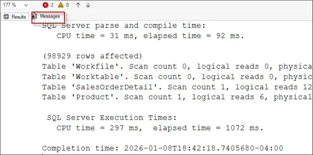 SET STATISTICS IO and TIME ON output