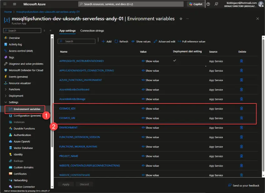 Azure Function Credential Updates
