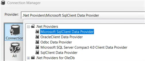 providers for ado.net connection manager
