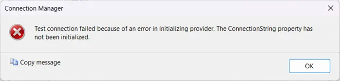 test connection failed