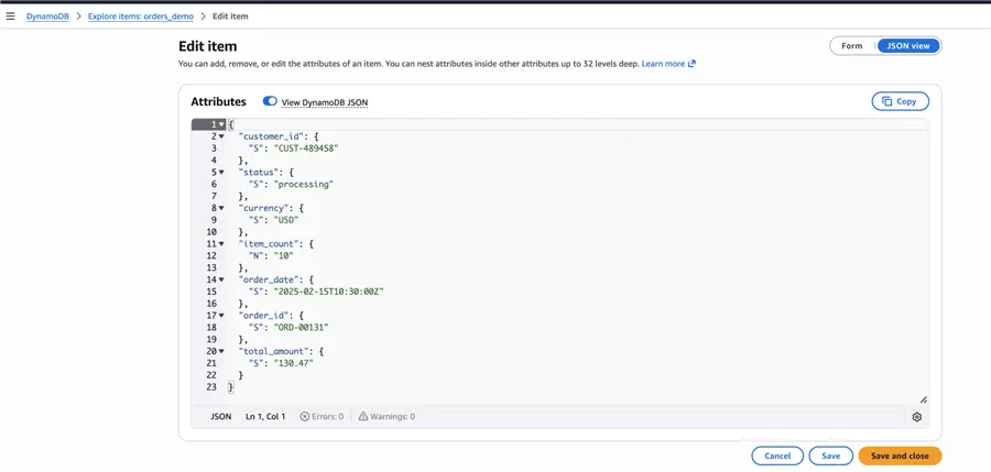 DDB JSON record
