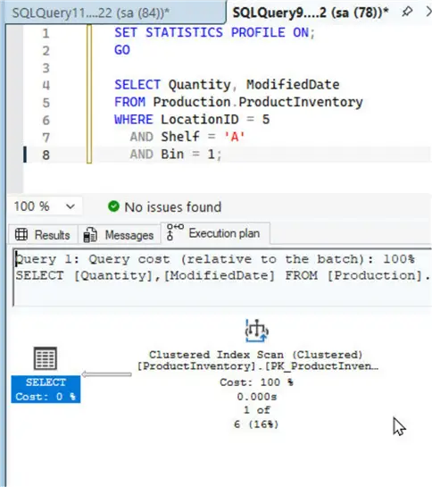 Execution plan for the sample query before adding new composite index