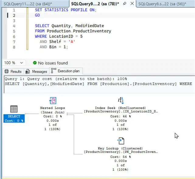 Execution Plan for the sample query when using non-covering composite index