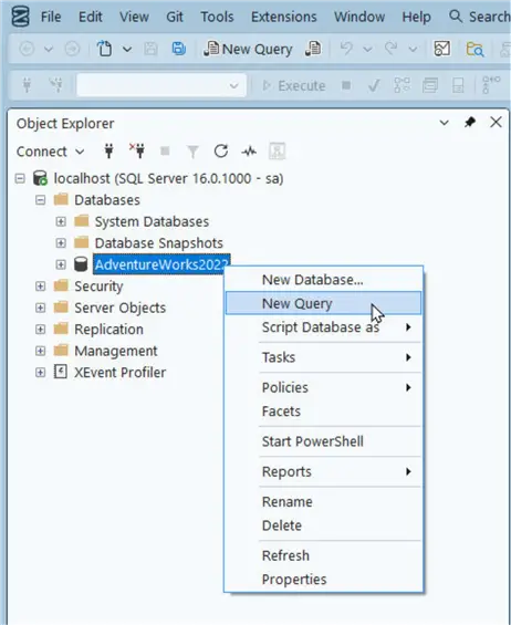 Opening a new Query editor