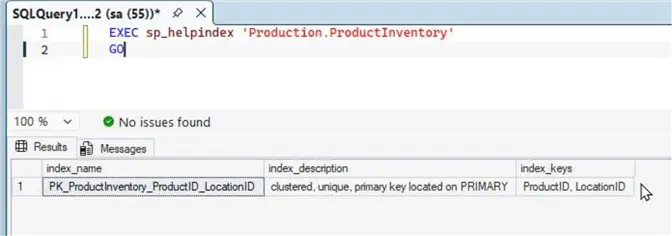 Listing the default clustered index