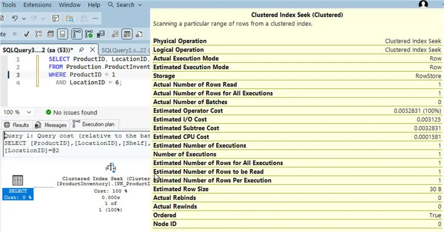 Clustered Index Seek is used by fast query