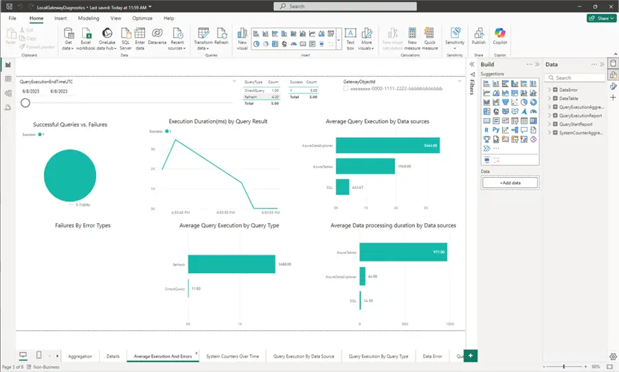 Screenshot of the Power BI Diagnostics report.