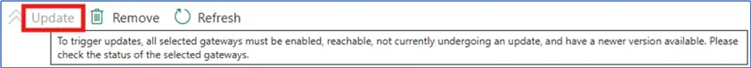 Tooltip displayed when hovering over the Update-button. Additionally, there is a Remove-button and a Refresh-button that will show the latest version once updated.