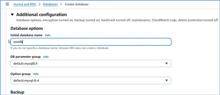Specify a database to create