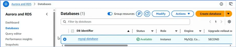 MySQL On RDS has been created