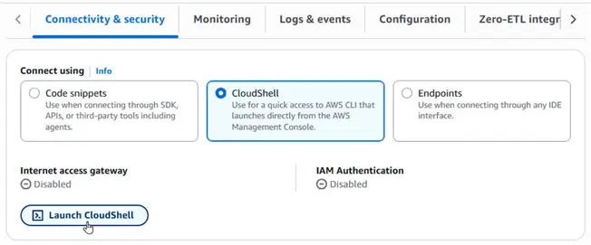 Launch CloudShell for MySQL On RDS