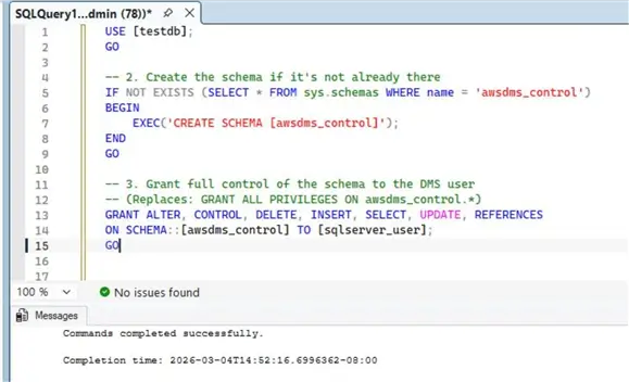 Grant privileges to DMS User in SQL Server