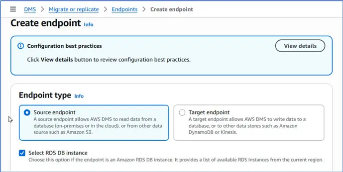 Choose Source endpoint type