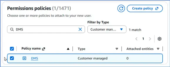 Select policy to attach
