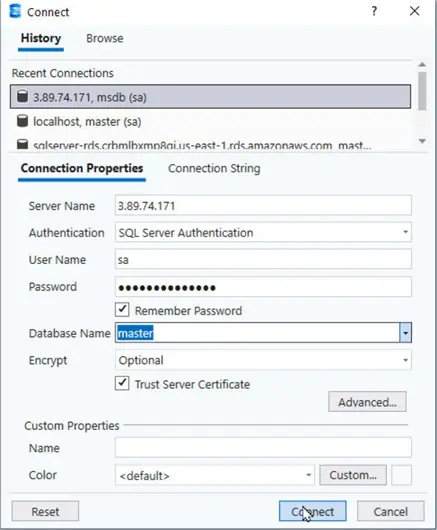 Connect dialog