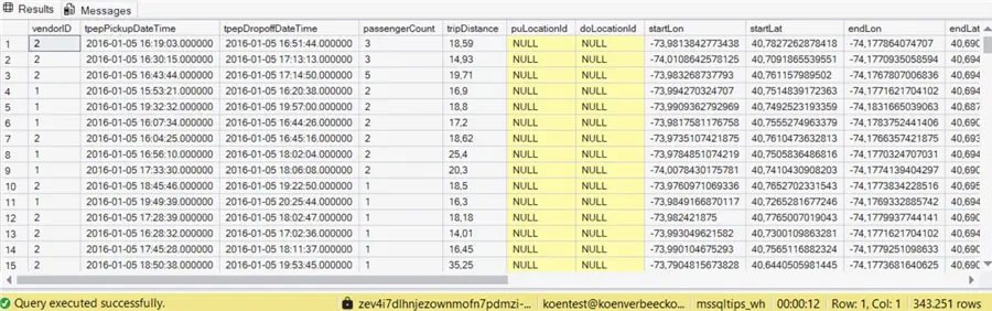 query results for nonclustered table