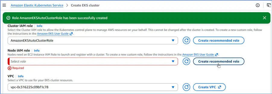 Create recommended Node IAM role