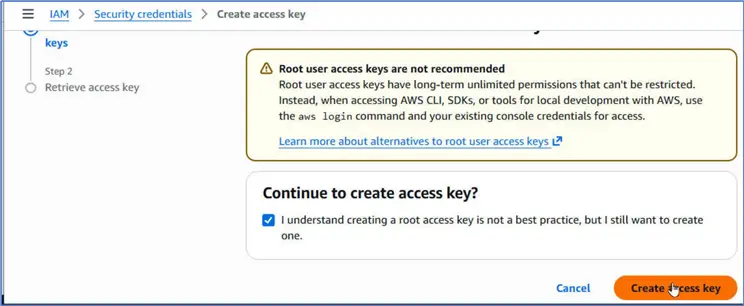 Create access key button