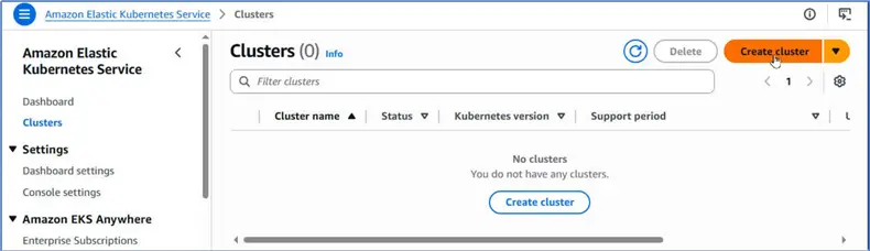 Clusters > Create cluster