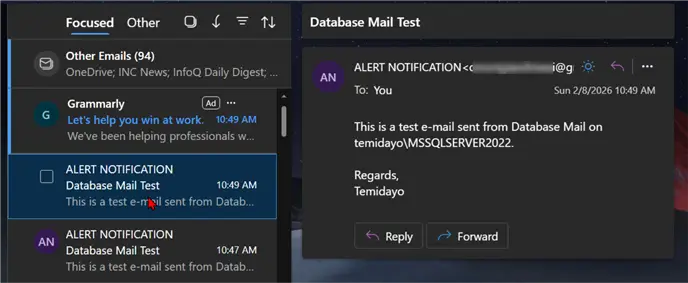 Verify Database Message